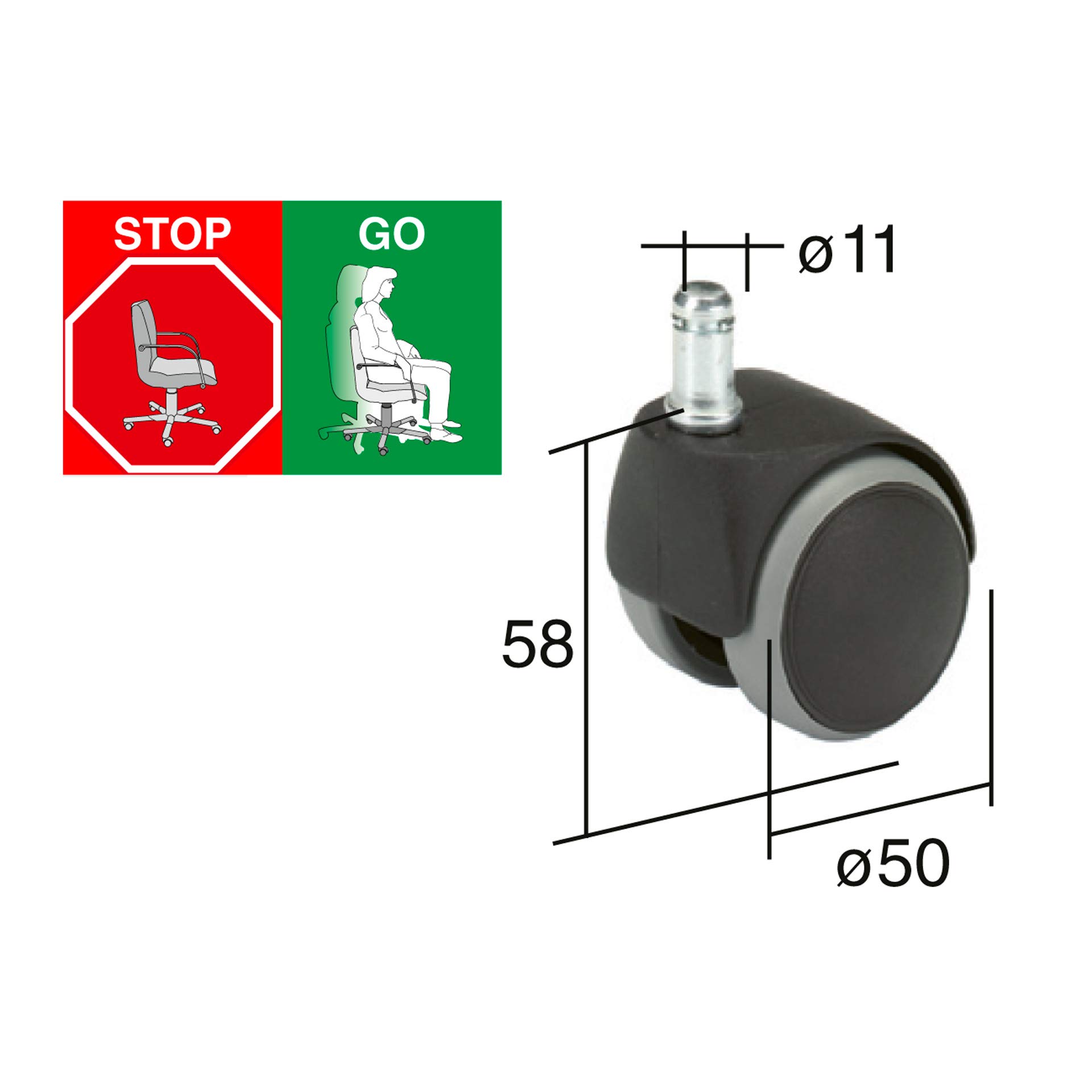 4 Stück Bürostuhlrollen Mit Bremse - Kugelgelagert Für Hartböden