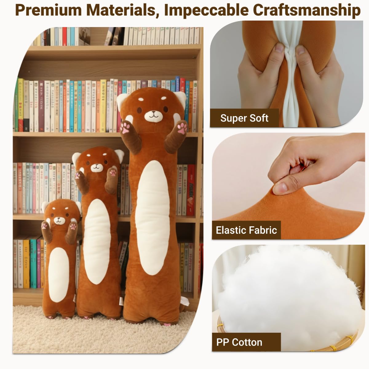 Kekeso Peluche a panda rosso lungo, 110 cm, morbido panda per bambini e adulti, dolce cuscino per letto, regalo di Natale, compleanno e San Valentino