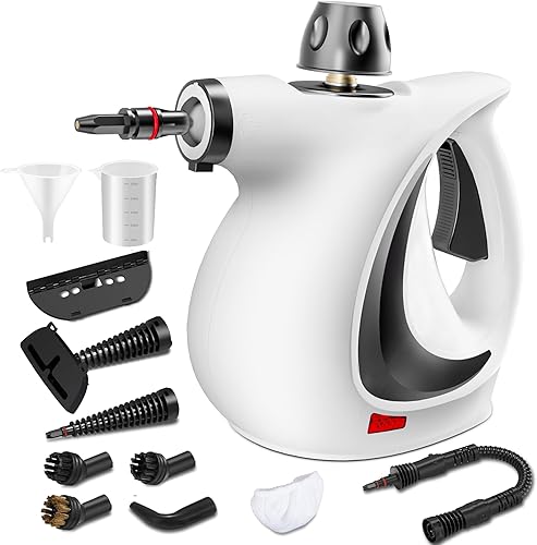 Spurgehom Limpiador a vapor de mano, vaporizador presurizado portátil con gran capacidad de 11.8 fl oz, juego de accesorios de 11 piezas, perfecto Spurgehom Limpiador a vapor de mano, vaporizador presurizado portátil con gran capacidad de 11.8 fl oz, juego de accesorios de 11 piezas, perfecto
