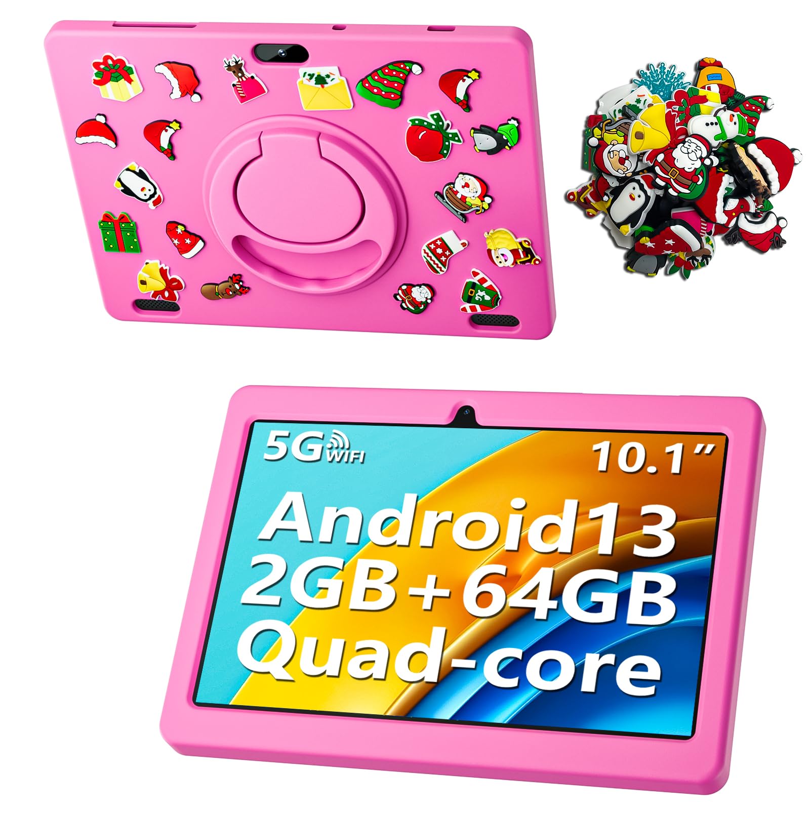 10 Inch Kids Tablet, Android 12 Tablet for Kids with Case, 2GB RAM 62GB ROM, Octa-Core 1.6Ghz Processor, 1280 * 800 IPS, 2MP+5MP Camera, 6000mAh, GPS, Bluetooth, WiFi(Pink)