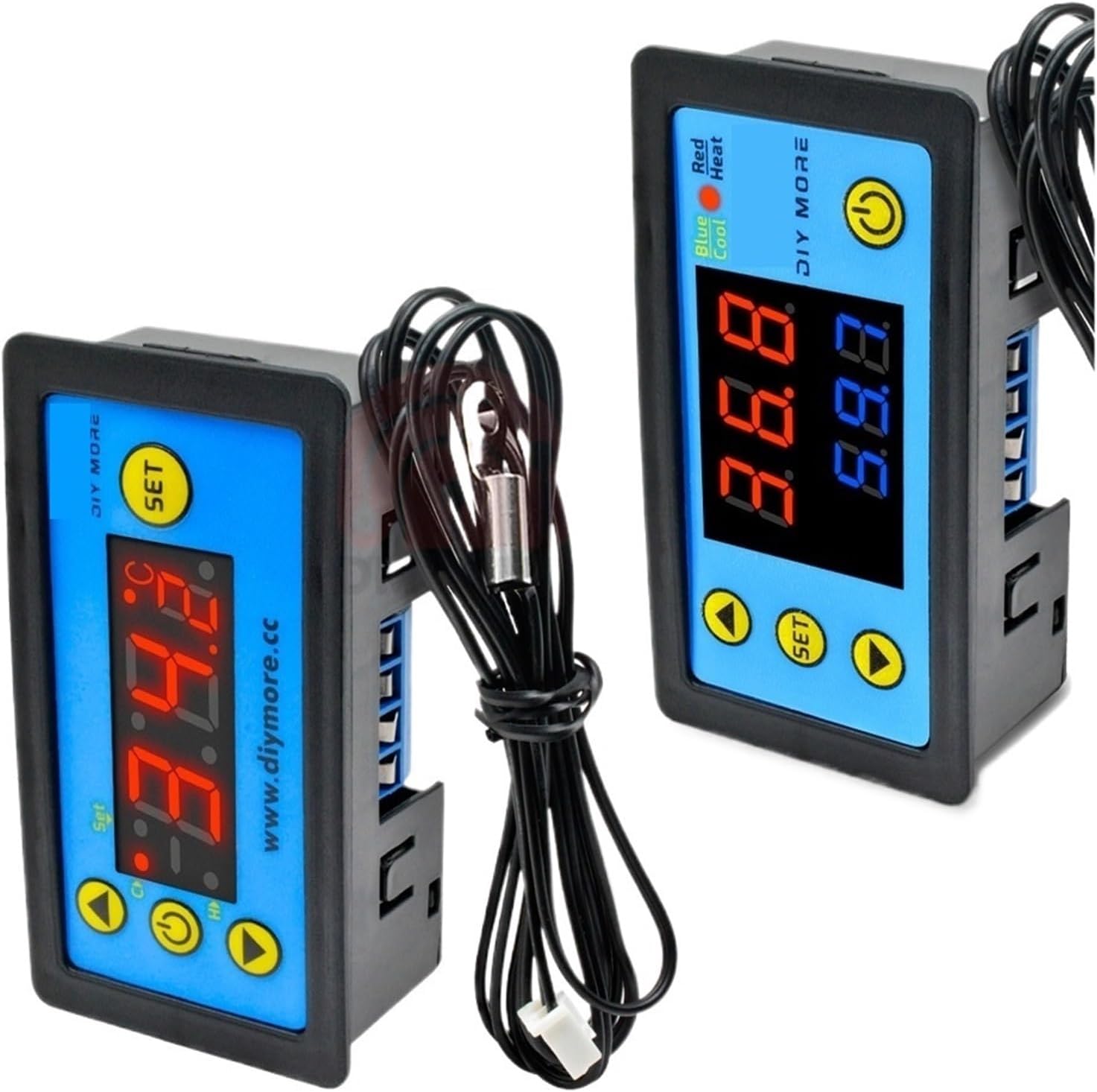 W3231 Single/Dual LED Display Digital Temperature Controller AC 110-220V DC 12V 24V Heat Cool Control Thermostat with NTC Sensor(DC 24V Dual)