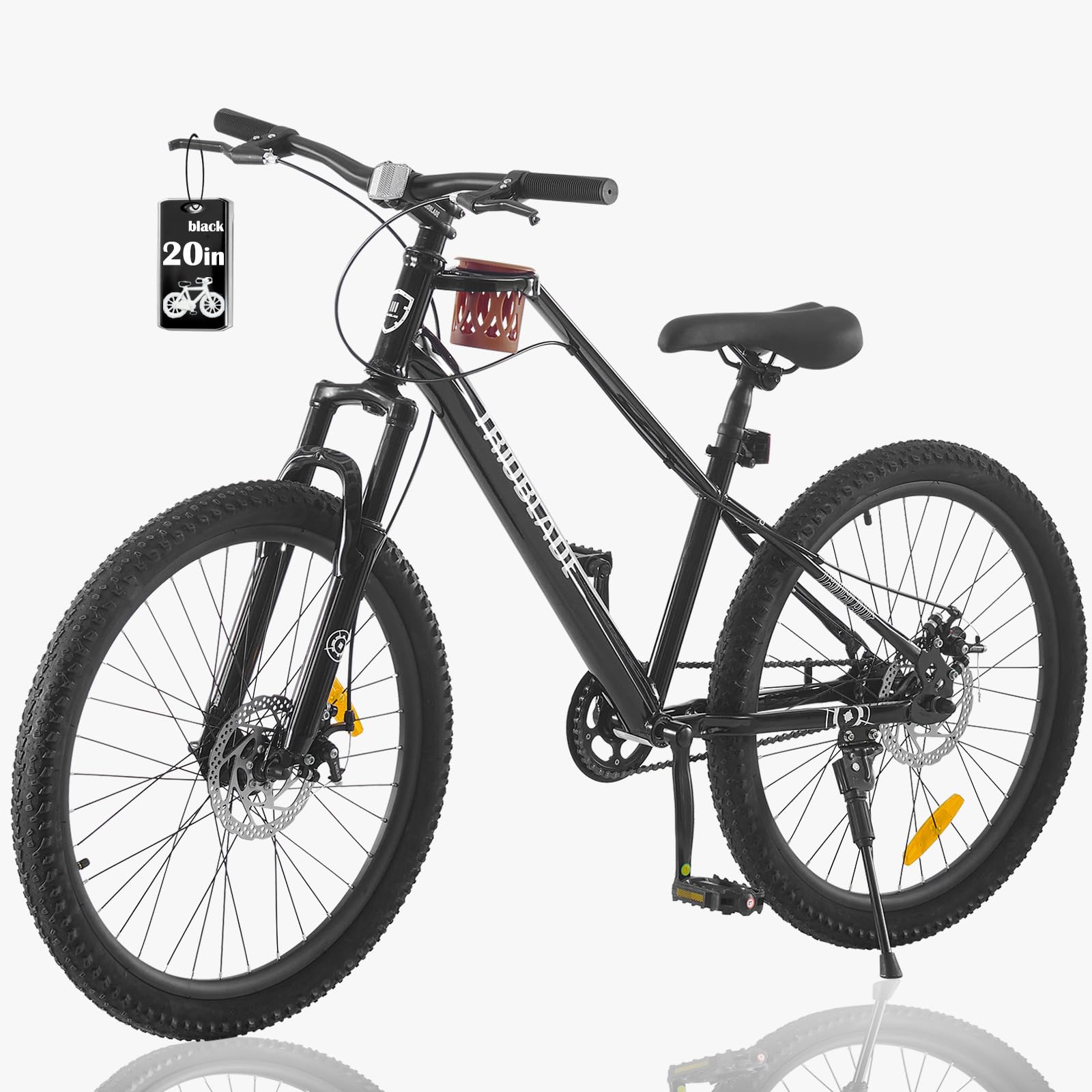 TRIOBLADE Kids Mountain Bike 20/24 Inch, Girls Boys Bikes Age 6-9 Boys, Bikes for Kids Age 9-12 with Suspension Fork Disc Brakes Double Wall Rims, Single Speed Children's Bicycle (Black, 20inch)