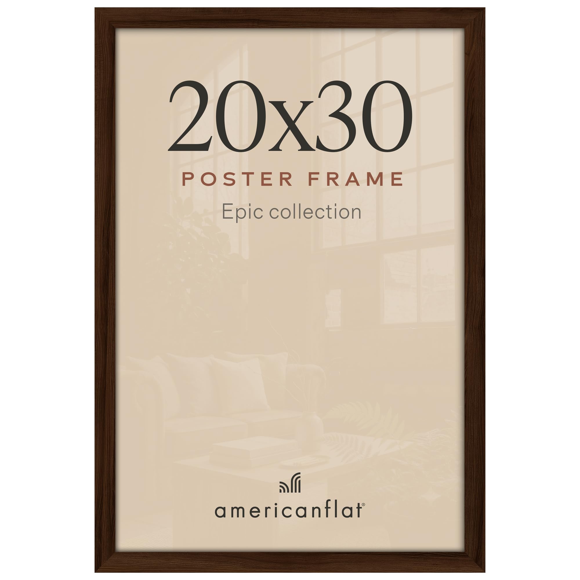 Americanflat 20x30 Poster Frame - Walnut Engineered Wood with Polished Plexiglass - Wide Picture Frame for Vertical or Horizontal Wall Display - Epic Collection - Walnut