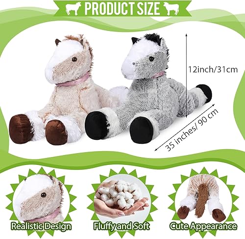Miniatura 2 de 2 piezas de caballo gigante de peluche de caballo largo, almohada de peluche grande de caballo de peluche, gran regalo para niños, Navidad, día de