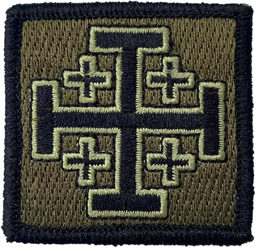 Jerusalem Cross - 2" x 2" Tactical Morale Patch - Olive Drab