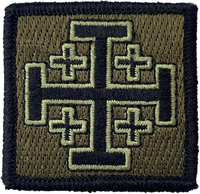 Jerusalem Cross - 2" x 2" Tactical Morale Patch - Olive Drab