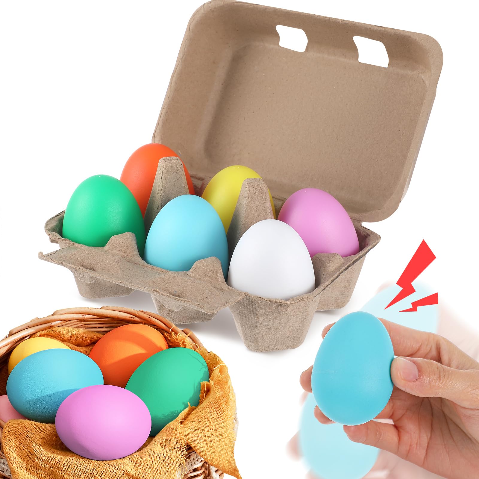 MiniInflat 6 Pcs Easter Plastic Egg Shakers, 1.6 x 2.4 Inches Shaker Eggs, Egg Shakers Musical Instruments, Pastel Shaker Eggs for Toddlers, Basket Stuffers Easter Gift