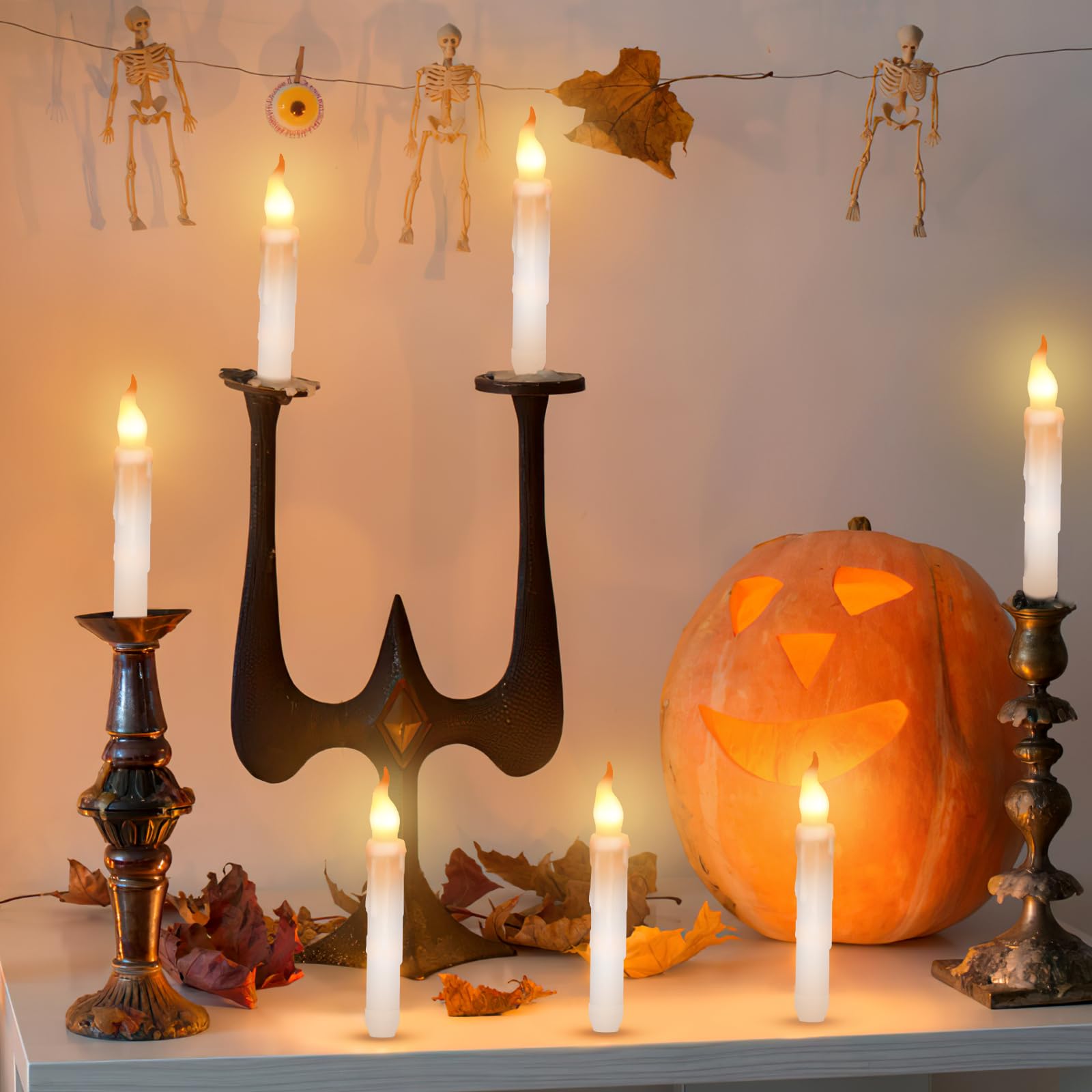 4 Candele Led Per Halloween Senza Fiamma A Batteria Con Base Nera - Effetto Fiamma Realistica