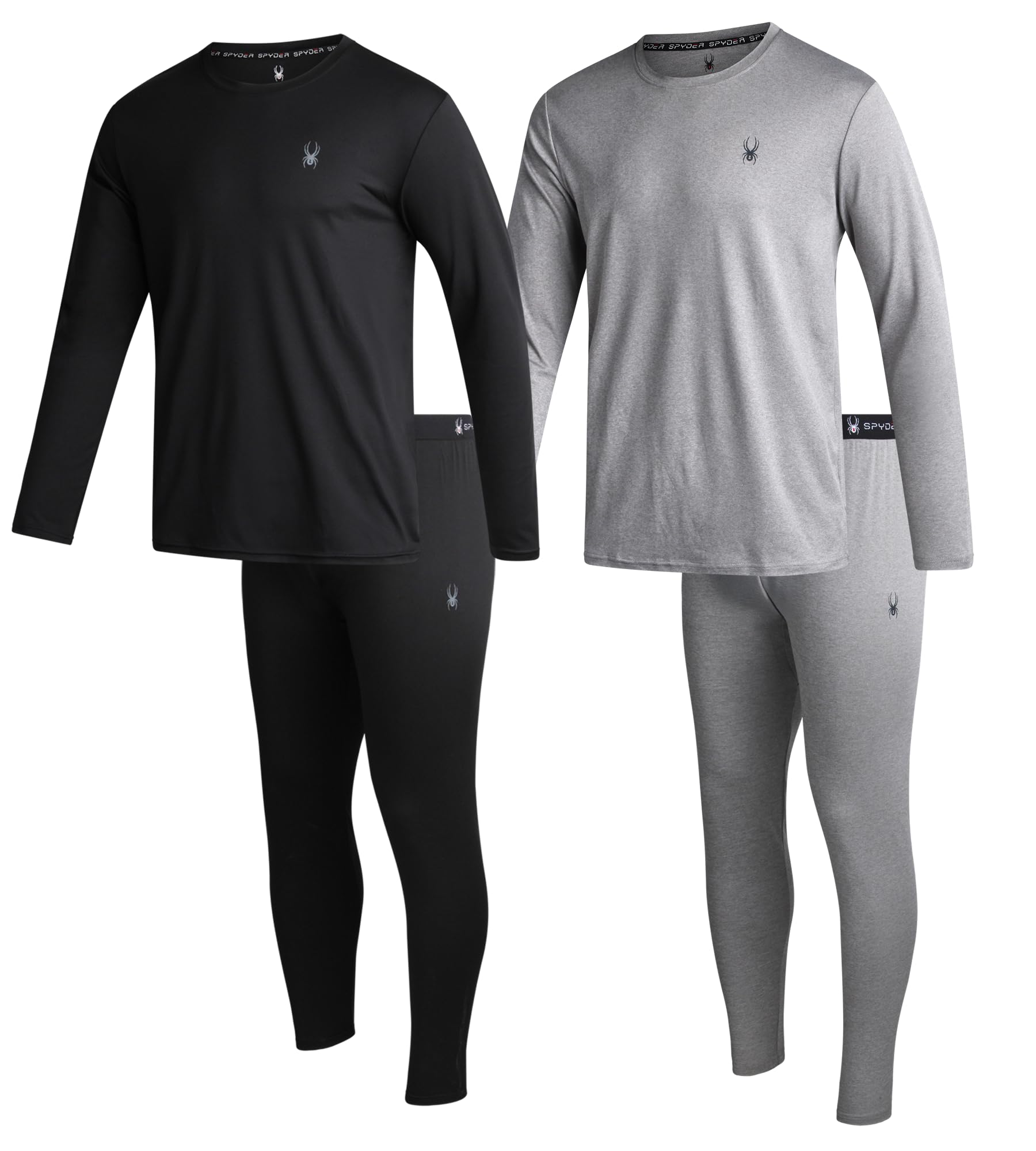 Spyder Mens Thermal Underwear Set - 4 Piece Brushed Back Fleece Lined Mens Long Johns Base Layer Set for Cold Weather