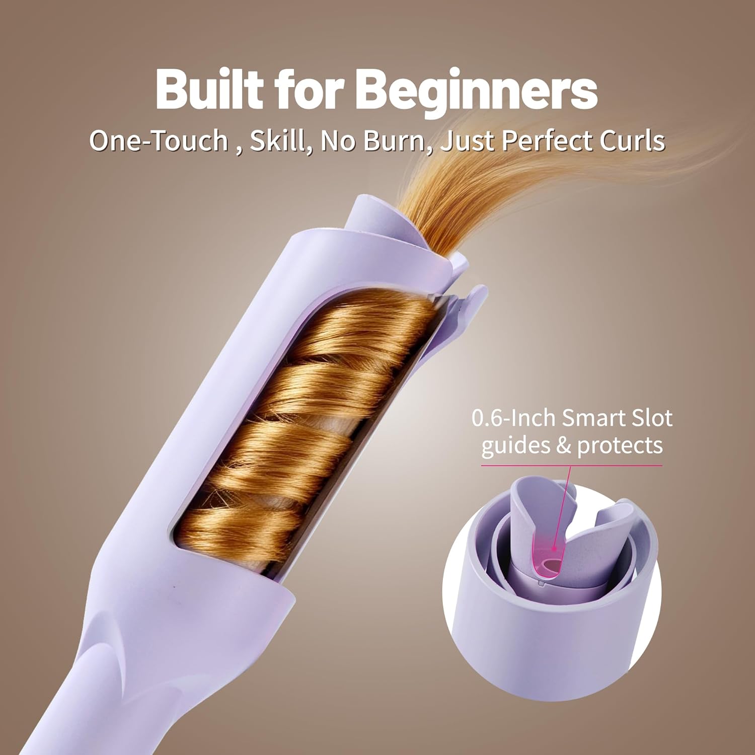 Upgraded Automatic Rotating Curling Iron - CurlPro Plus Long Barrel Curling Wand for Long Hair, Ceramic Hair Curler for Women, Anti-Scald, Tangle-Free, 600M Ionic, Dual Voltage (Lavender)