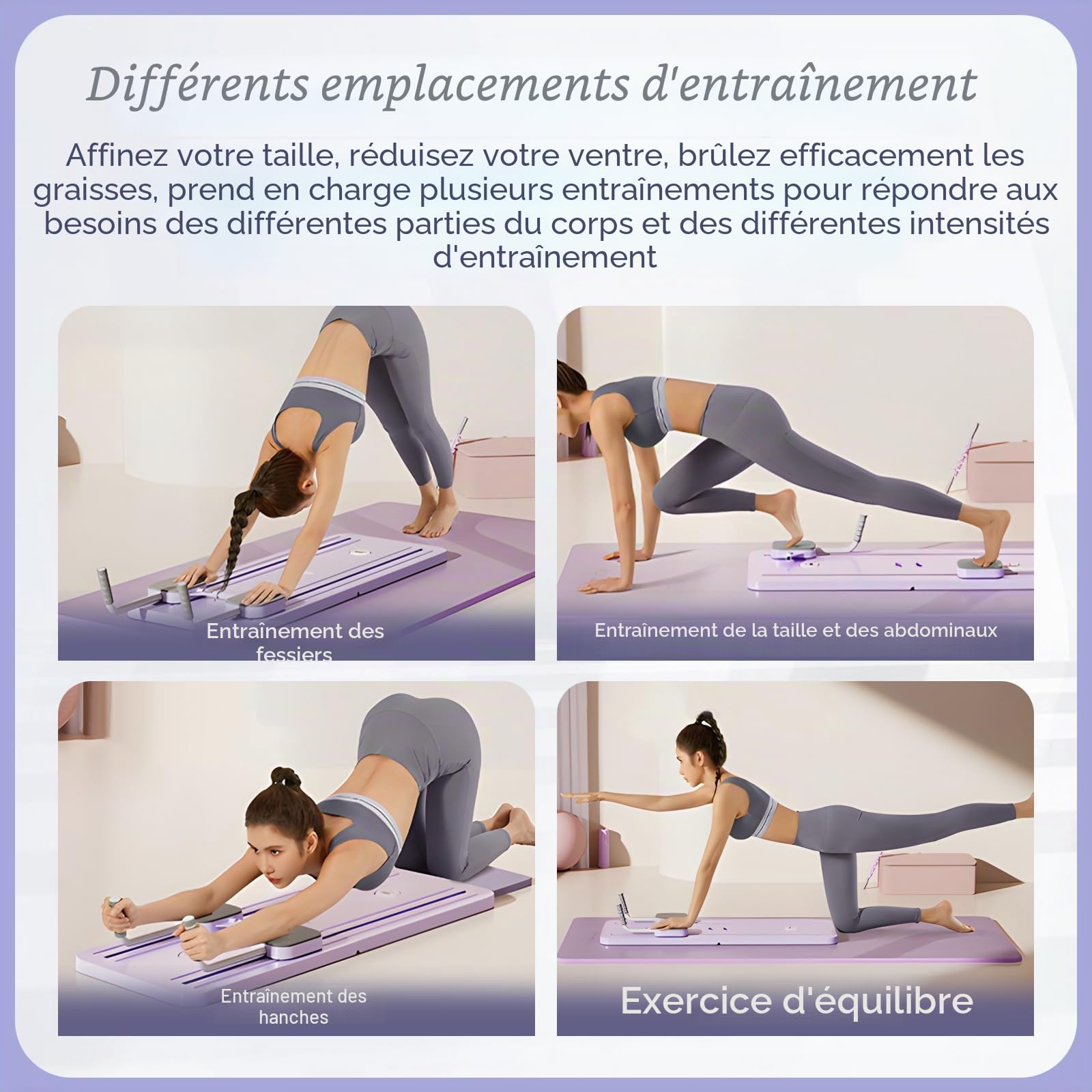 Appareil d'entraînement multifonction pour abdominaux, planche de pilates, appareil d'entraînement pour la maison, rebond automatique avec bande de résistance, violet