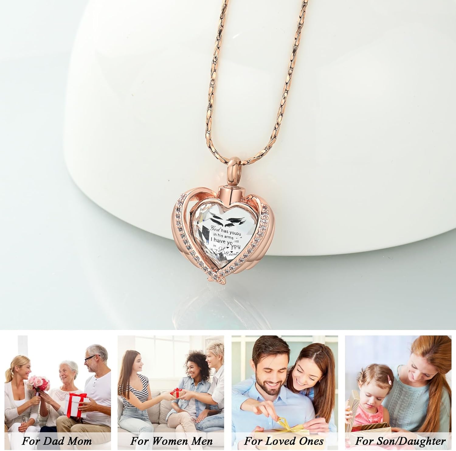 Imrsanl Angel Wing Heart Urn Pendant Necklaces for Women Girls Crystal Birthstone Cremation Jewelry Urns for Human Ashes Memorial Locket Keepsake Jewelry - Image 3