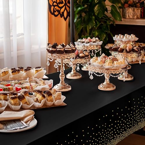 Miniatura 5 de Paquete de 12 manteles de plástico con puntos negros y dorados mantel rectangular de plástico desechable para cumpleaños jubilación graduación