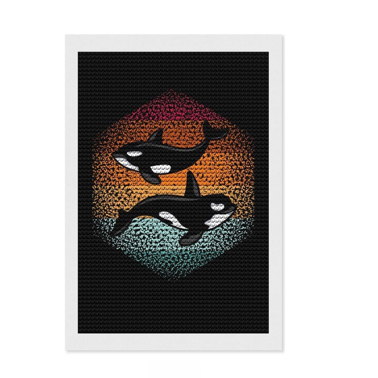Junmoney Orca Family Round Drill Diamond Painting 8"x12", Relaxing DIY Hobby, Sparkling Round Gems, Modern Decor, for Adults