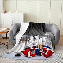 Boys Ice Hockey Throw Blanket Lightweight Kids Ice Hockey Player Fleece Blanket All Season 40x50 Size Teens Winter Sports Game Flannel Blanket Youth Hockey Puck Fuzzy Blanket for Sofa Bed Couch Decor