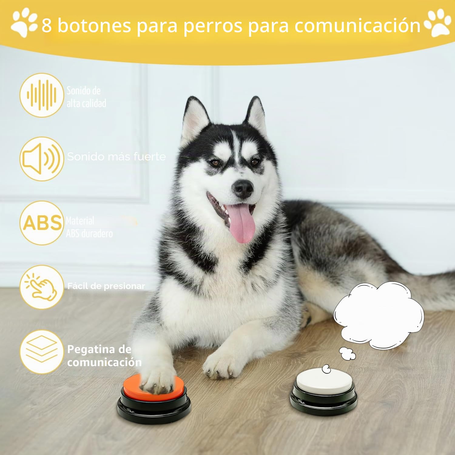 Juego de 8 botones para perros, botones para perros, botones para mascotas para comunicación, botones para escribir, incluye almohadillas, 50 pegatinas para entrenar a tu perro para enseñar a