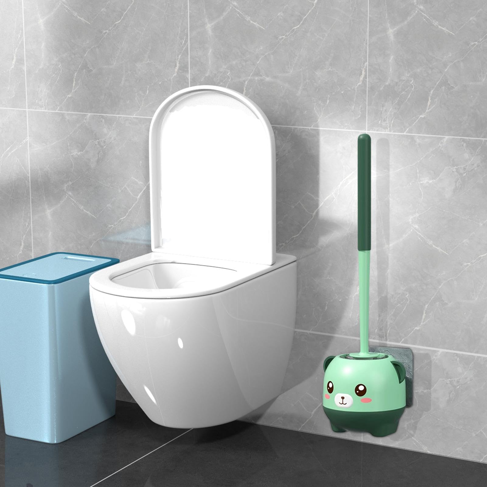 Porta Scopino Per WC Con Orsetto Che Tappa Il Naso | Scopino Incluso, Decorazione Bagno In Resina, 20 Cm - 3