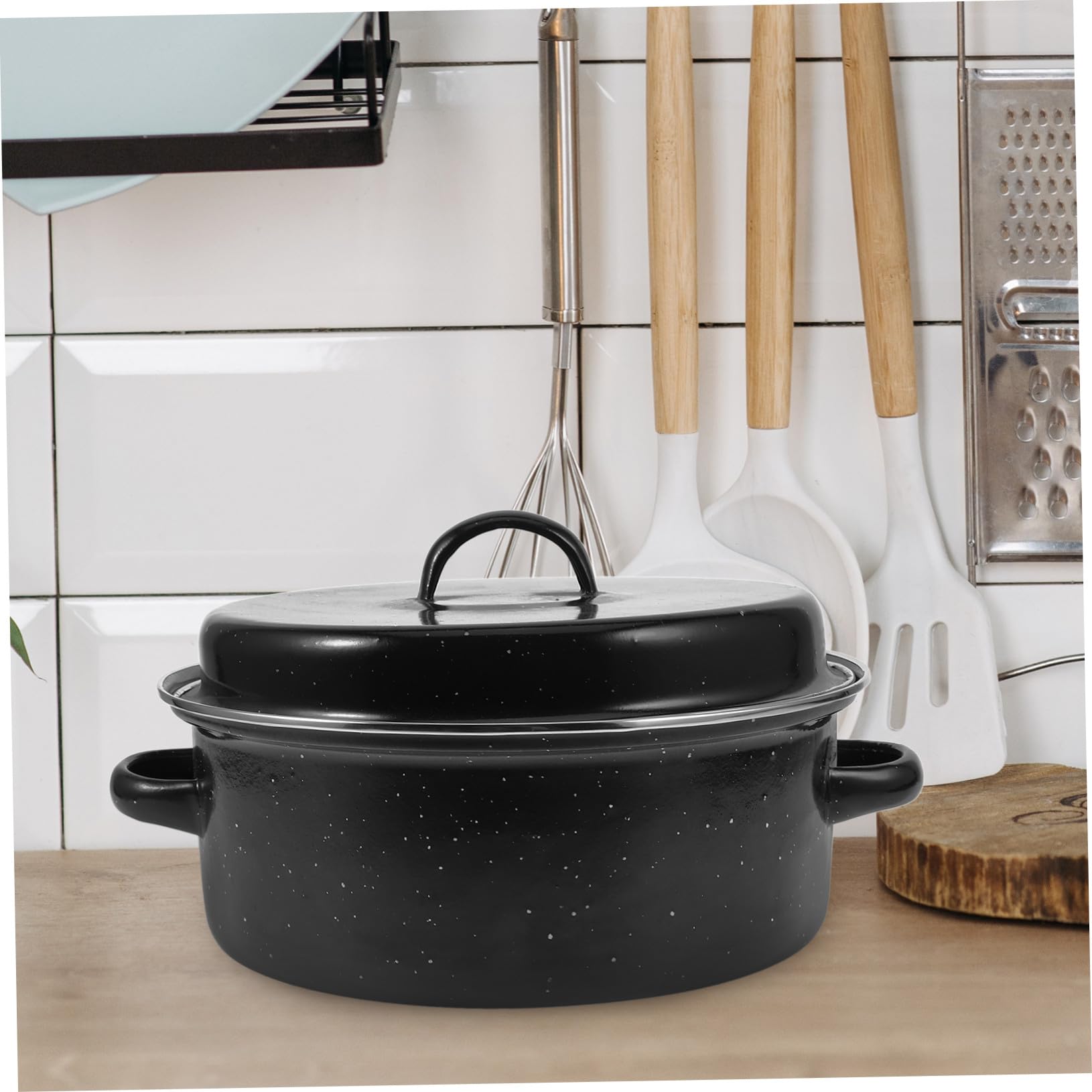 Olla Enameled Para Asar Tapa y Doble Asa Para Cocinar Batatas y Casa Resistente Altas Temperaturas