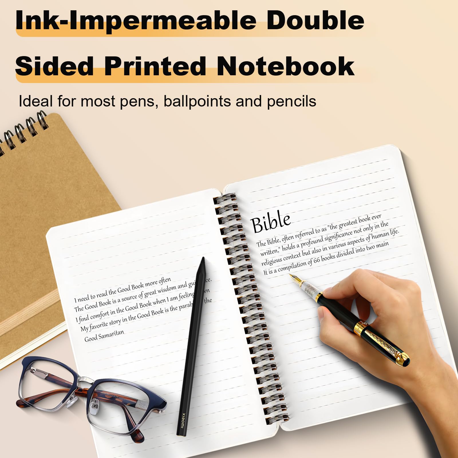 4 cuadernos en espiral, cuadernos con espiral, cuadernos para el trabajo, tomar notas, escuela, cuadernos pequeños con correa, bonitos cuadernos para mujer (caqui)