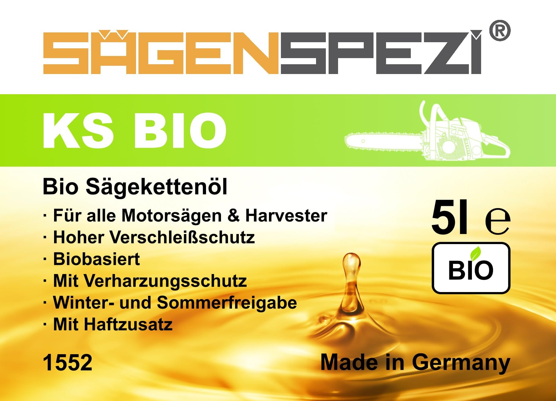 4x5 Liter Sägenspezi KS BIO Säge-Kettenöl Haftöl Bioöl für Motorsägen (insgesamt 20 Liter)