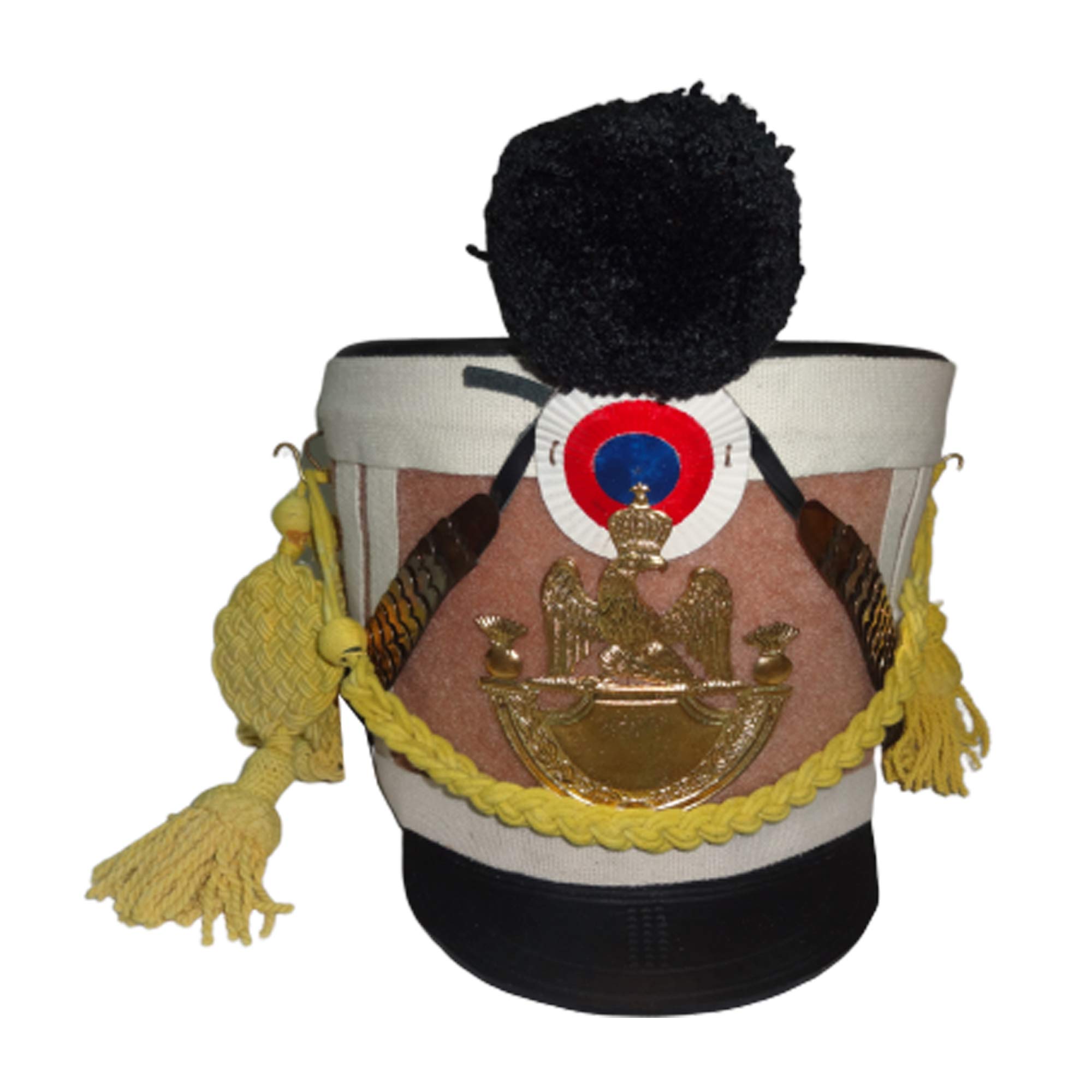 warreplica French Napoleonic Shako Helmet w/Natural Felt, Black Pompom, Yelllow Braid - Repro