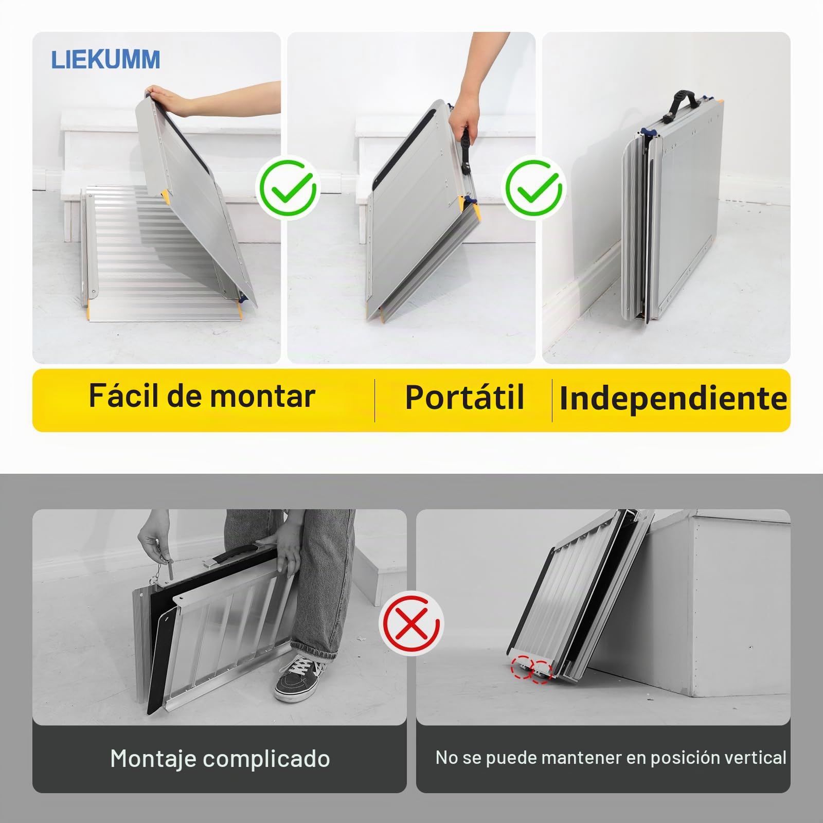 LIEKUMM Rampas para Silla de Ruedas Plegable 66 x 85 cm, Aluminio Rampa para Discapacitados para escaleras,Umbral, Capacidad 400 kg, Superficie Antideslizante