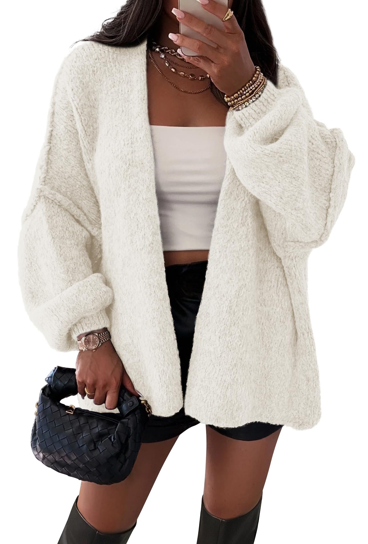 ATHMILE Womens Fall Oversized Cardigan Sweaters Long Lantern Sleeve Knit Open Front Lightweight Winter Fashion Clothes 2025