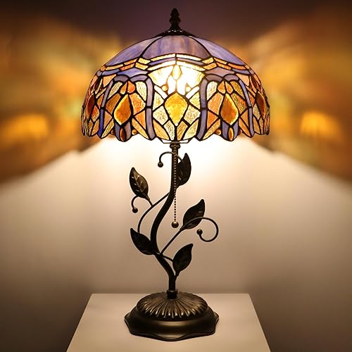 Miniatura 20 de Tiffany Lamp Pink Tulip Style Stained Glass Table Lamp Desk Bedside Reading Light 12X12X19 Inches with Metal Leaf Base Pink Tulip,Sea Blue Water