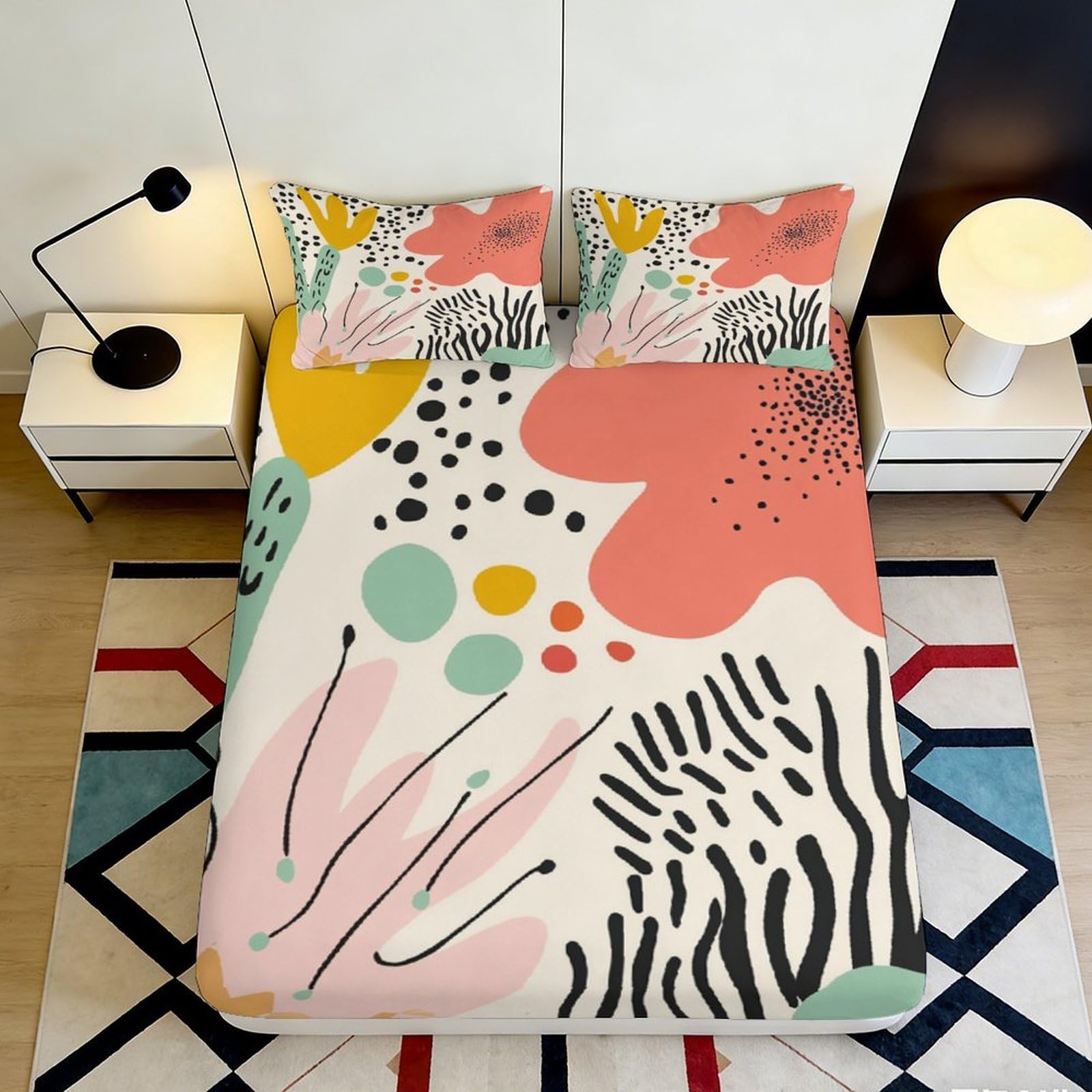 3D Printed Abstract Botanical Fitted Sheet Microfiber Soft Colorful Plant Mattress Cover for Bedroom Guest Room Decor 90x200x25cm