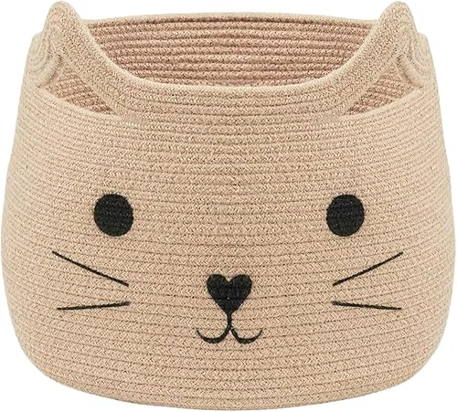 Miniatura 1 de Cesta redonda tejida con lindo gato de 16 x 12 pulgadas, cesta decorativa para lavandería, cesta de almacenamiento, canasta de bebé, regalo de bebé,