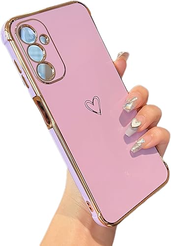 ZTOFERA Funda para Samsung Galaxy A14 5G, bonito borde chapado con patrón de corazones de amor con protección de lente de cámara para Galaxy A14 de