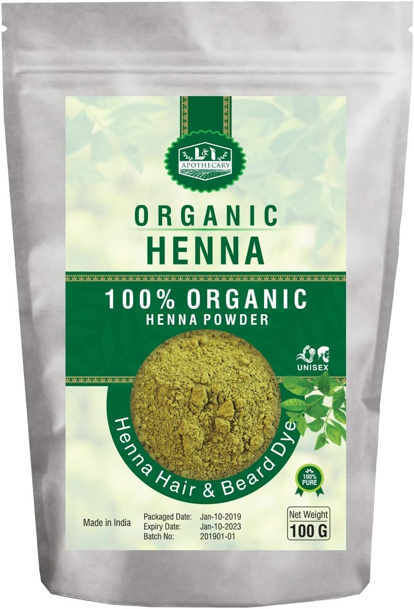 Organic PURE HENNA Hair Dye - USDA Certified Organic Henna For Hair, Natural, gluten free, cruelty free Henna Hair Color