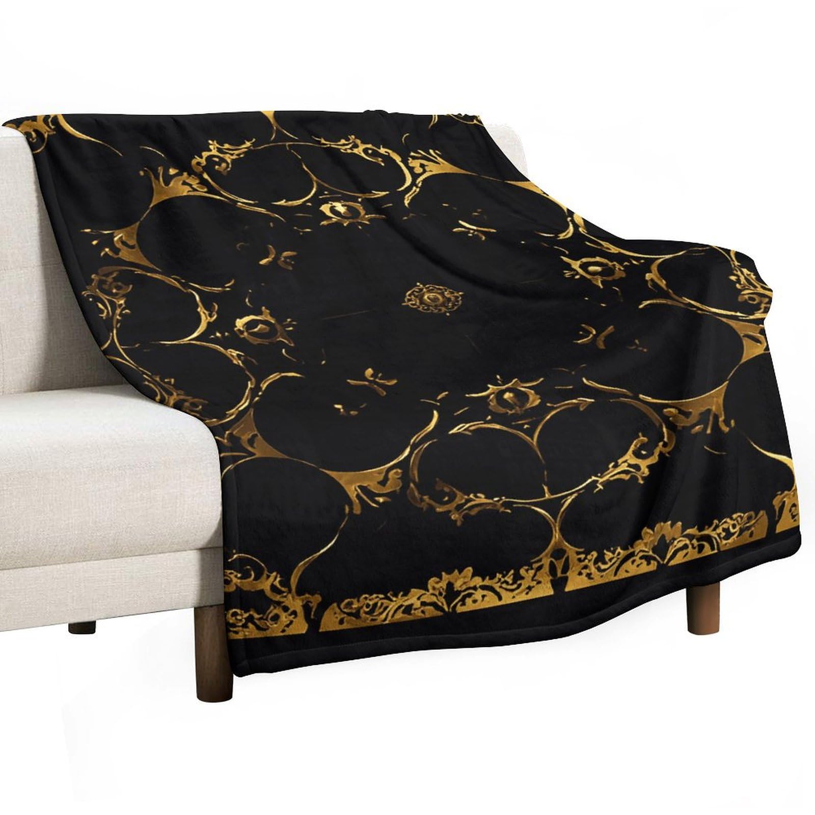 Couverture flanelle légère et chaude avec imprimé chic noir doré