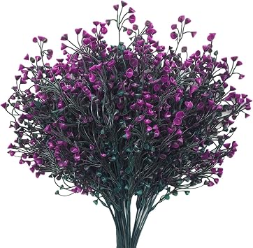 Artificial Plants Fake Bell Grass Plastic Plant Lifelike Faux Flowers Leaves Shrubs Greenery Decor for Indoor Outdoor Patio Yard Corridor Home Garden Balcony Party Pot Table Decoration Fuchsia 4 Pack