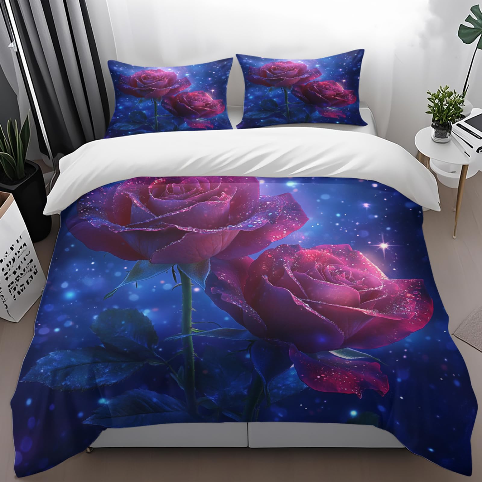 Parure de Lit 220x240 Adulte Microfibre Anti-Transpiration Motif Rose Étoile