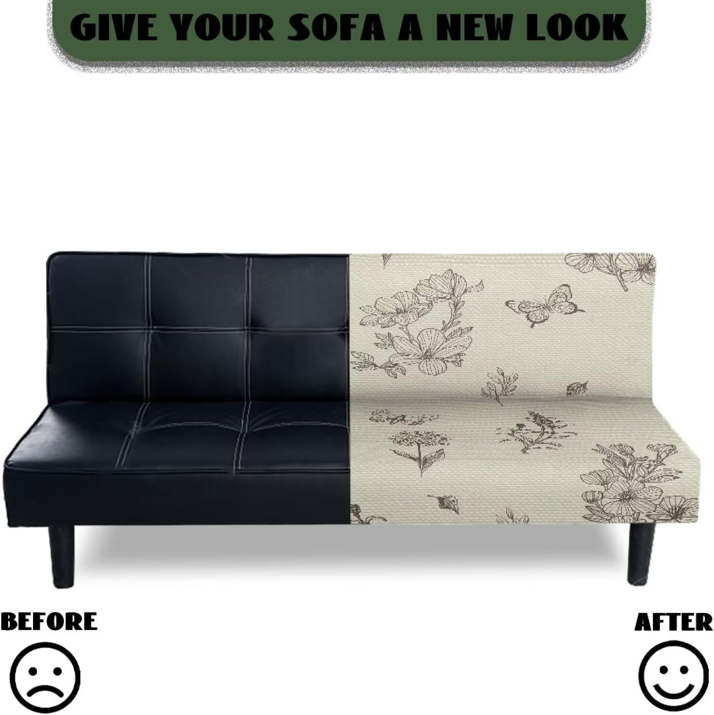 Retro Butterfly Plant Futon Couch Cover Stretch Armless Couch Slipcovers Pet Protection Furniture Protector Futon Sofa Slip Covers Indoor Home Decor