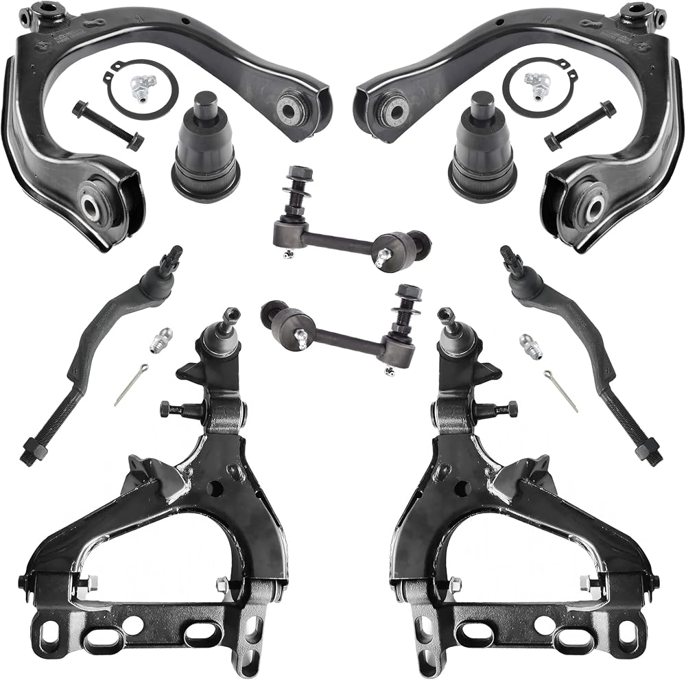 ASTARPRO - 쉐보레 트레일블레이저 GMC 엔보이 XL 뷰익 레이니어 9-7X 어센더, 하단 및 상단 컨트롤 암 4개, 상단 볼 조인트 2개, 외부 타이 로드 2개, 스웨이 바 2개 교체용 프론트 엔드 10피스 서스펜션 키트 — 사진 1