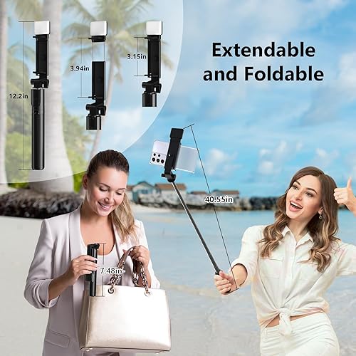 Miniatura 6 de Selfie Stick, trípode retráctil de 40 pulgadas para teléfono con control remoto inalámbrico y luz, trípode portátil para selfie stick para