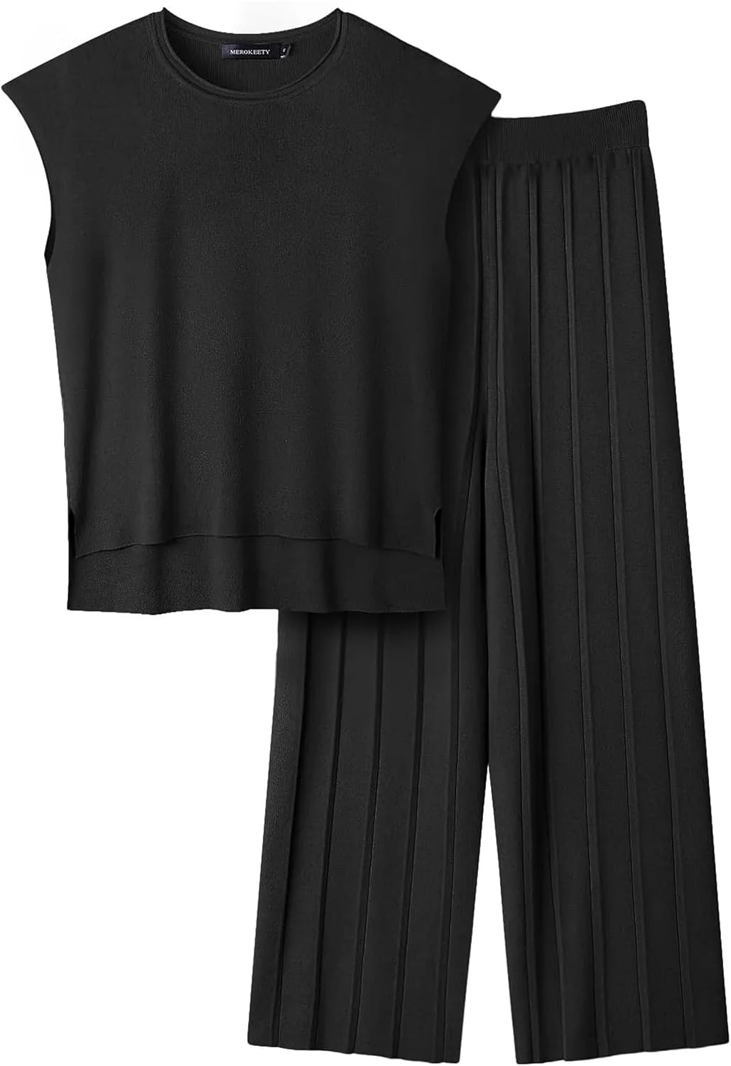 2 Piece Outfits for Women Casual Dressy Knit Lounge Sets Sweatsuits High Low Top and Elastic Waisted Pleated Pants