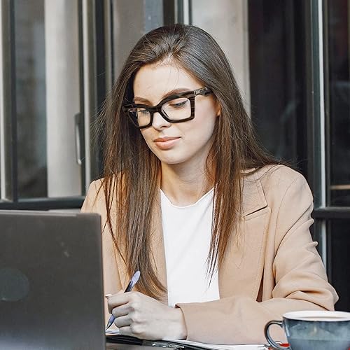 Miniatura 3 de AQWANO Gafas de lectura de computadora de gran tamaño para mujer, bloqueo de luz azul, diseño de ojo de gato, con bisagra de resorte, patrón negro,