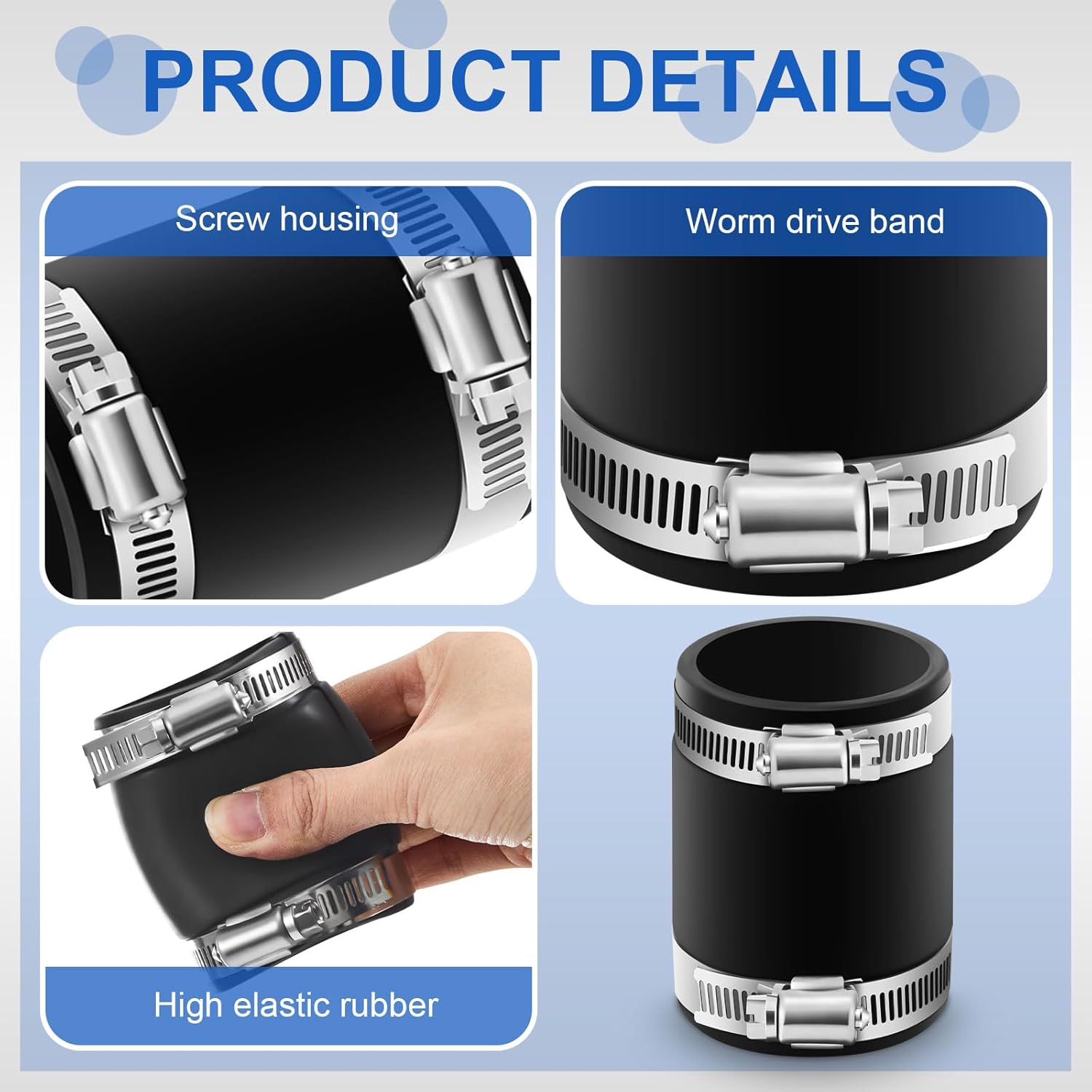 Minatee 4 Pcs Flexible PVC Coupling With Stainless Steel Clamps, for Plastic and Copper Plumbing Connections(1-1/2 Inch)