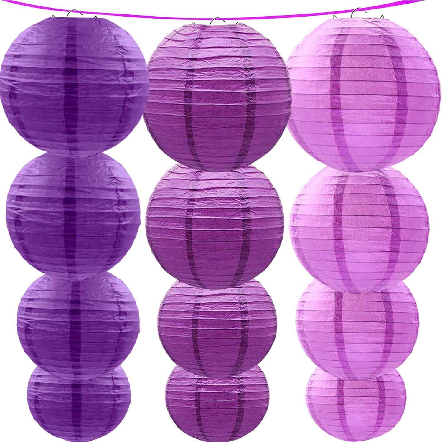 KUNYYI Purple Paper Lanterns 12Pcs Hanging Lanterns for Birthday Party, Wedding, Home Decor, Baby Shower Festive Decoration