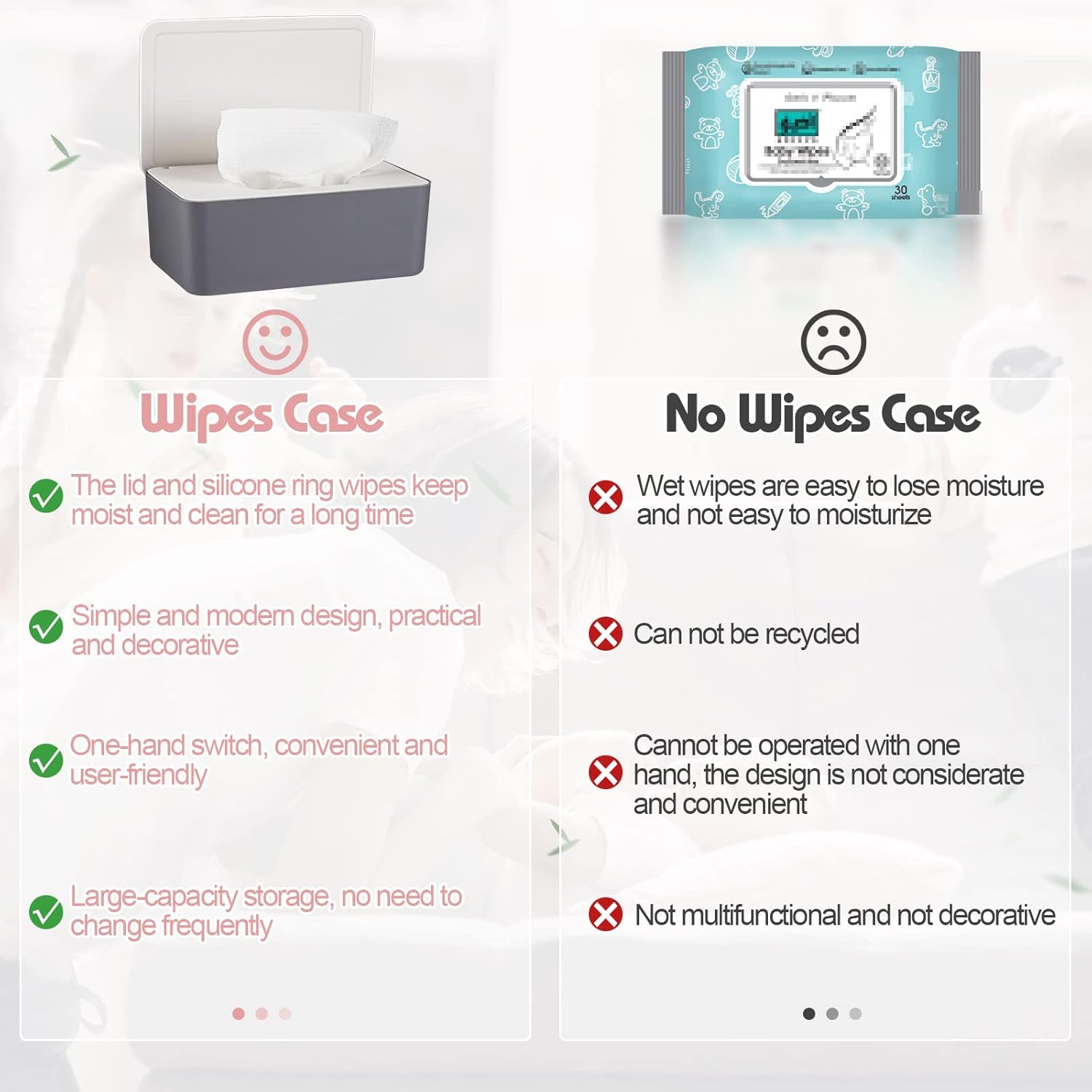 Whiidoom Diaper Wipes Dispenser Wipes Holder, Wipes Tissue Case Keeps Wipes Fresh Tissue Wipes Container with Lid (Grey) : Baby