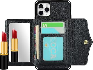 iPhone 11 pro 壳 苹果11 pro 套 手册式 可收纳3张卡 钱包型挂绳 带镜子 装饰功能 轻便 多功能 (可收纳ID卡、零钱、硬币等) 磁铁 手感好 耐冲击 智能手机壳