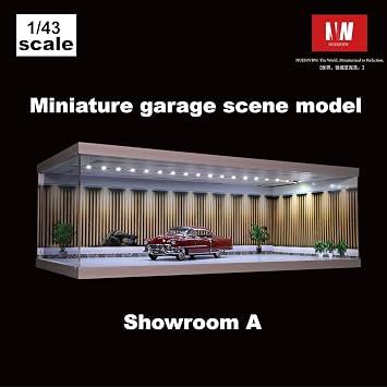 1:43 Diorama Garage Model, Tri-Colour LED Lighting Parking Lot Scene Display Case, Multi-Combination Showroom Model Cars Storage, Display Box, Building Model Garage, Dimmable (1:43 A)