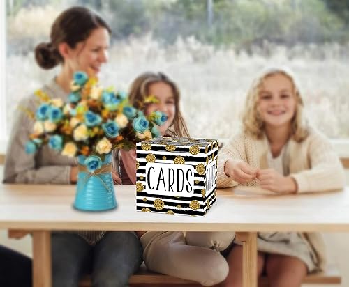 Miniatura 4 de Caja de tarjeta negra y dorada 8 x 8 x 8 pulgadas, soporte para caja de regalo o caja de dinero para boda, bebé o despedida de soltera, cumpleaños,