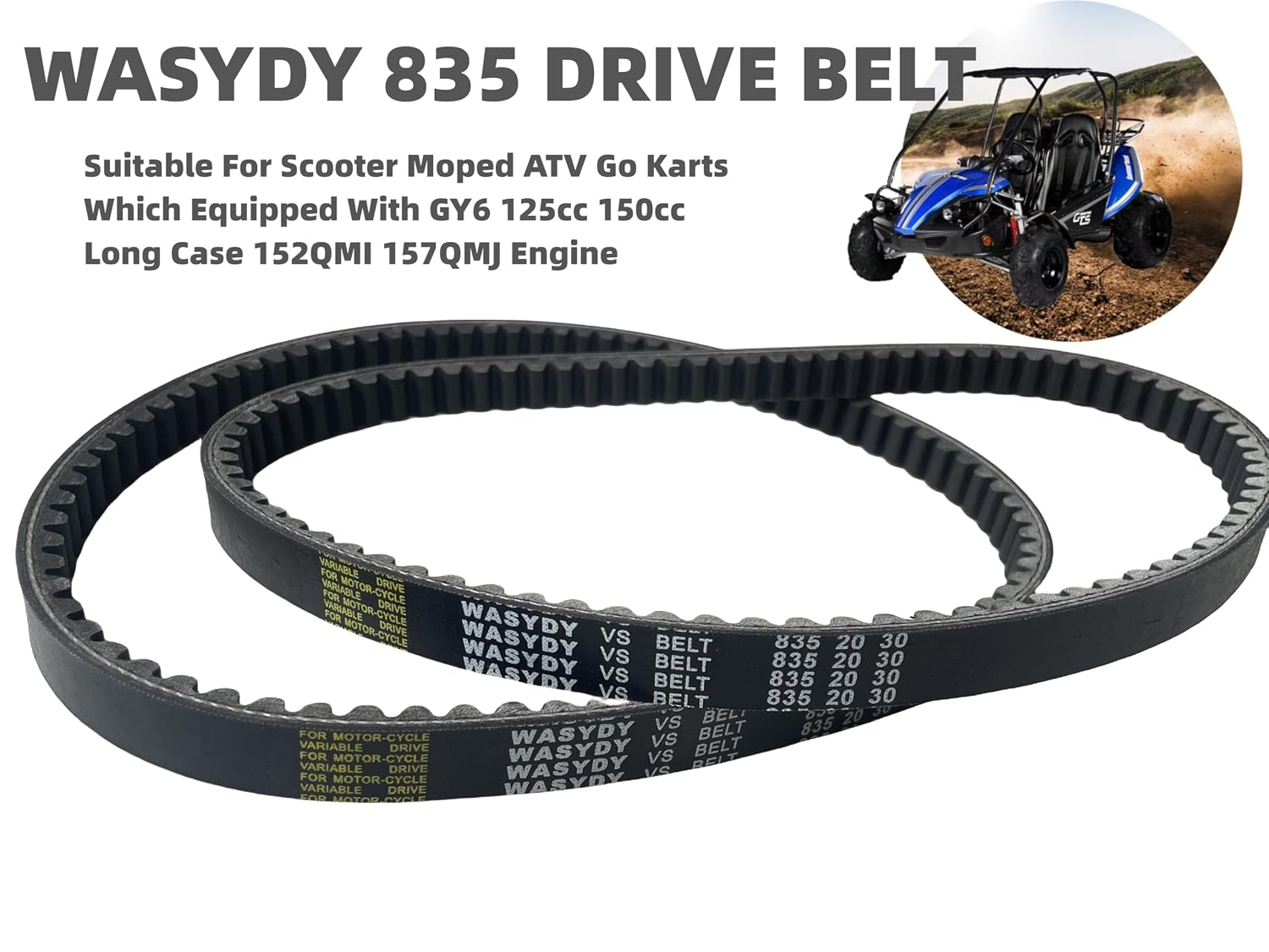 2-Pack 835-20-30 Reinforced Racing CVT Drive Belt Replacement for GY6 125cc 150cc Long Case 152QMI 157QMJ Engine,Fit for Roketa, Primo, Lance, Taotao, Vento, Verucci Scooter Moped ATV Go Kart