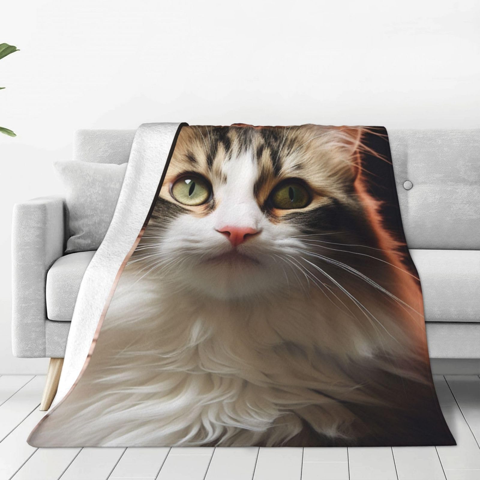 Couverture imprimé chat en micro polaire 152x127 cm pour canapé