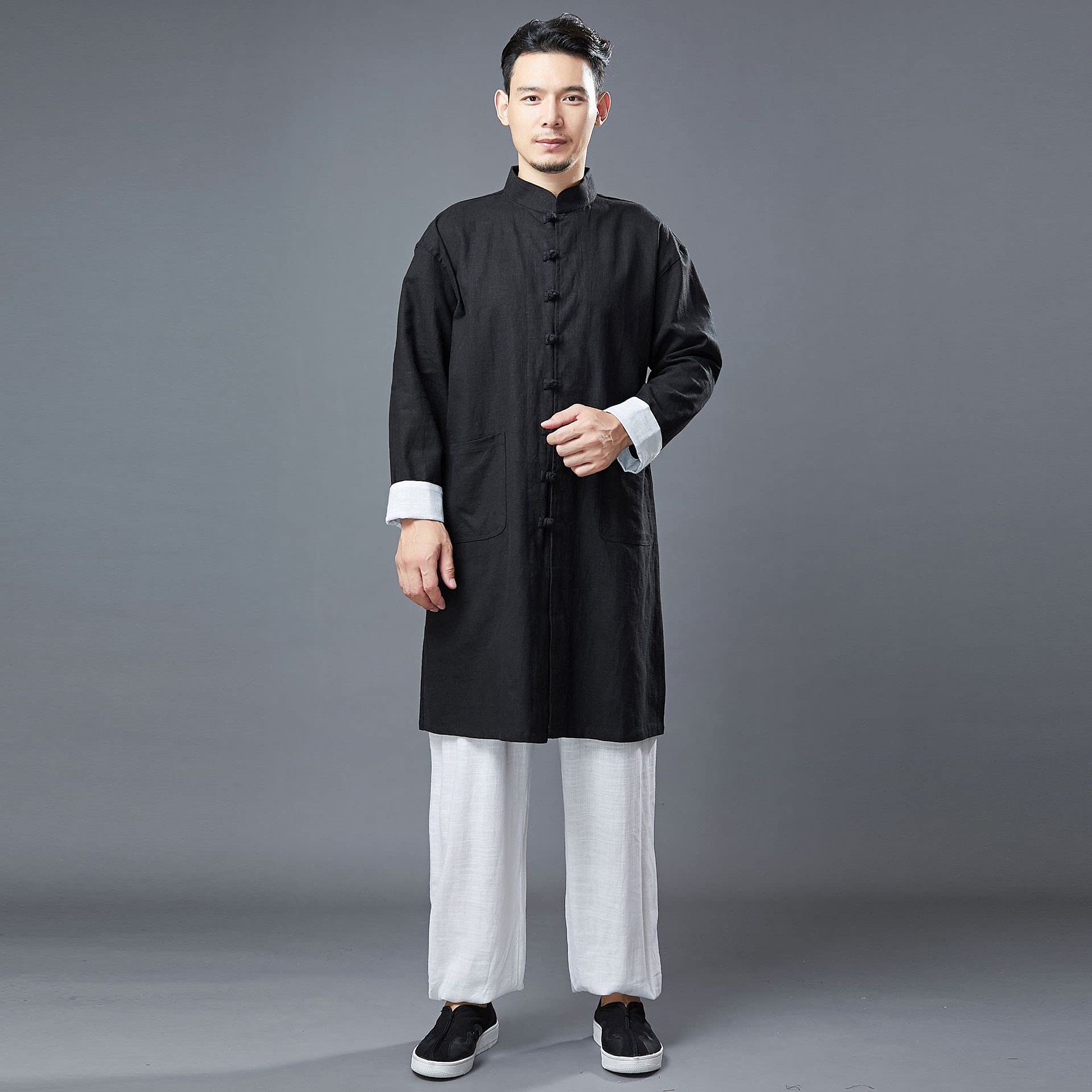 NFYM - Cappotti da uomo vintage in cotone e lino, stile tung