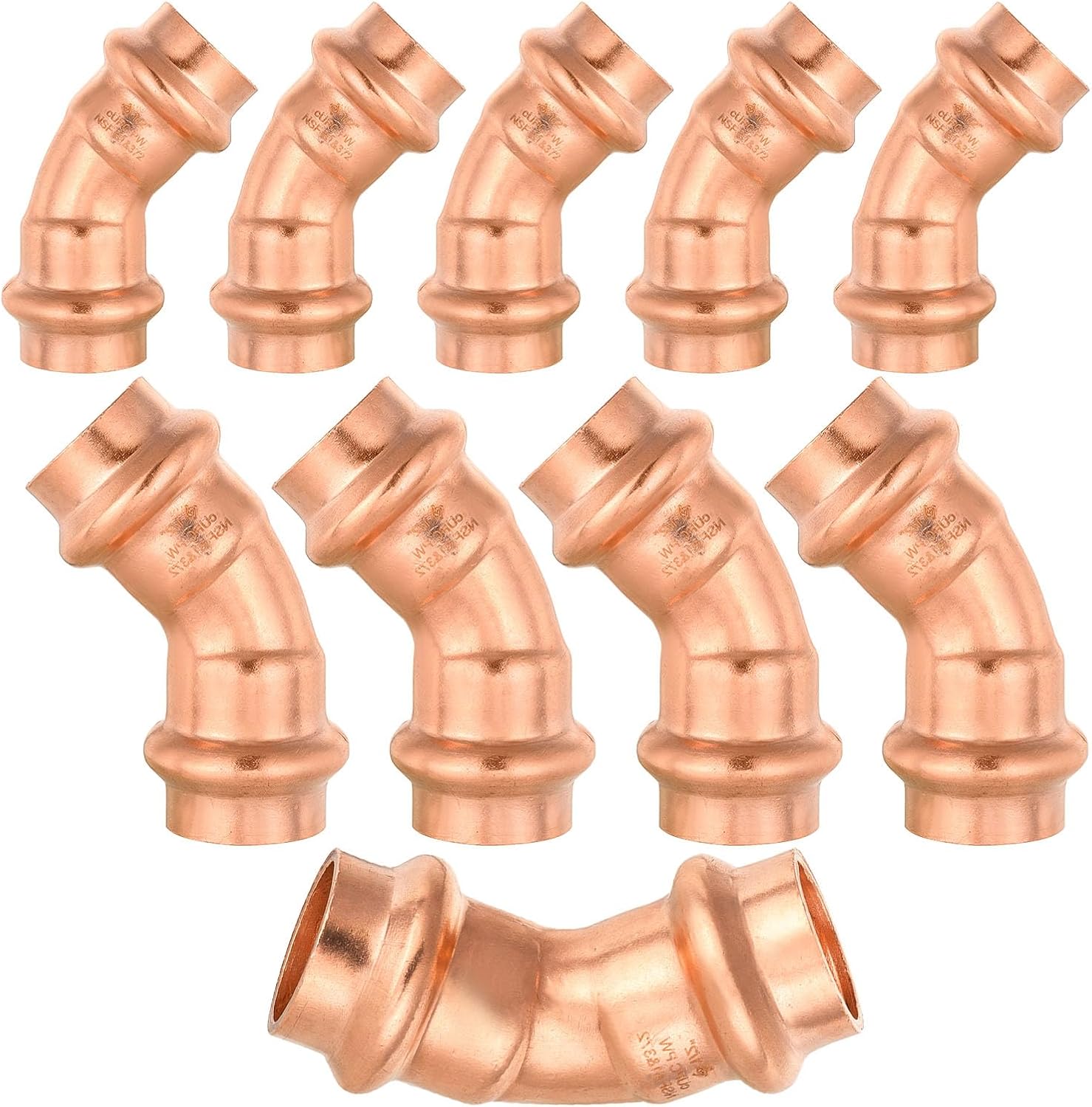 10 Pcs Seelink Press Copper 45-Degree Elbow, 1/2" P x 1/2" P Pressure Fittings for Copper Tubing